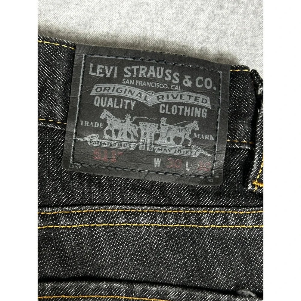 Levis 511 Jeans Mens 30x30 Skinny Black Dark Wash Stretch Denim